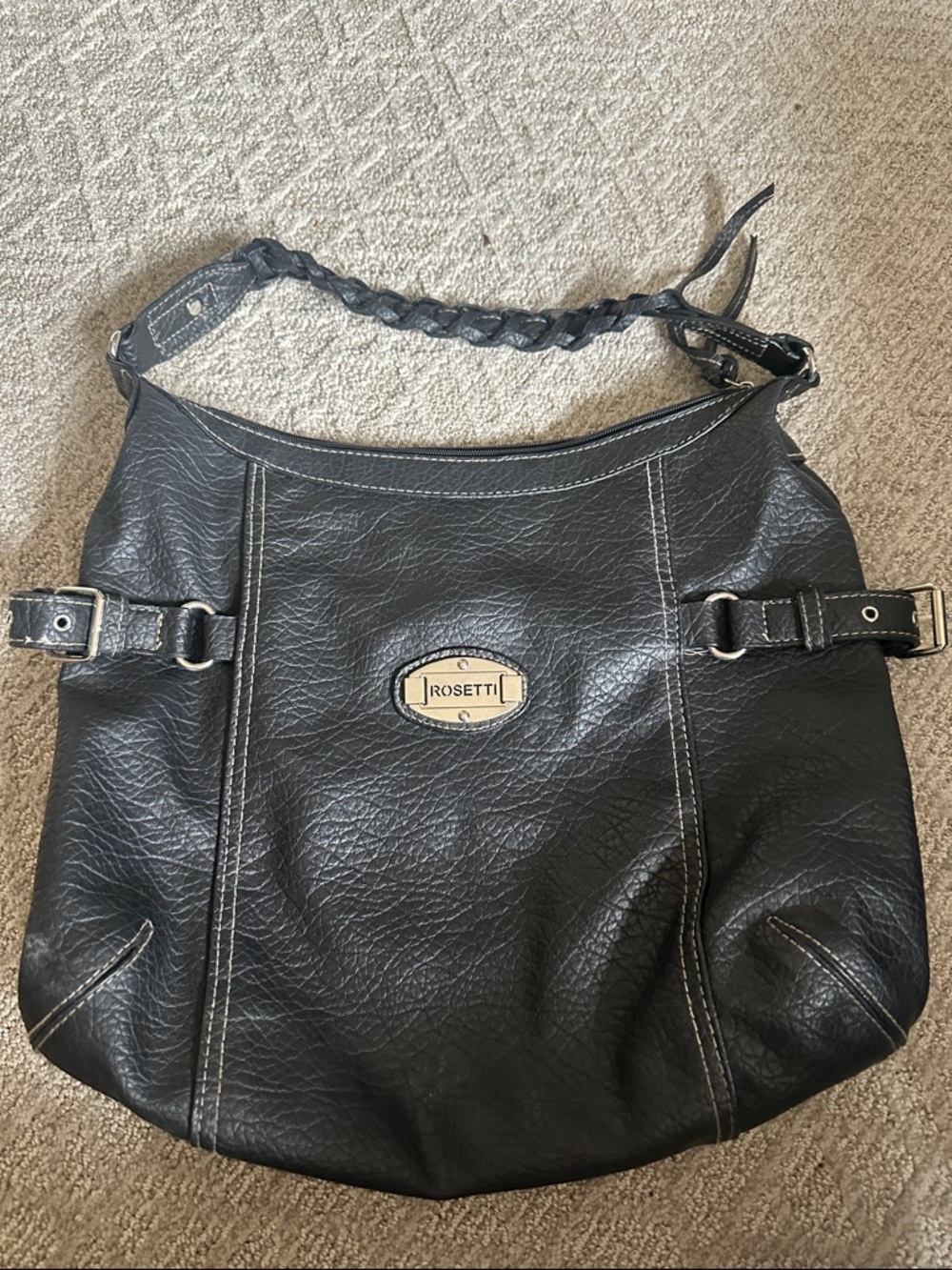 Rosetti Black Braided-Handle Shoulder Hobo